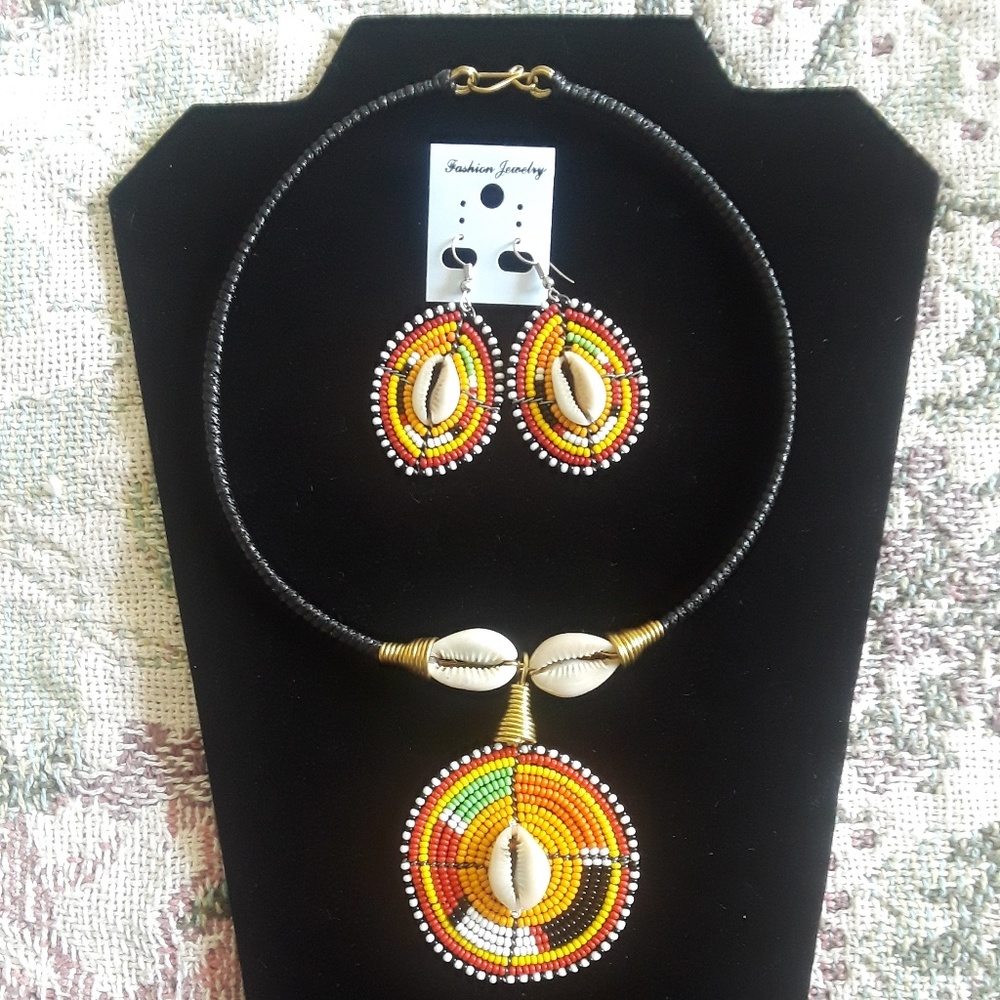Handmade African Necklace Choker & Earring Set